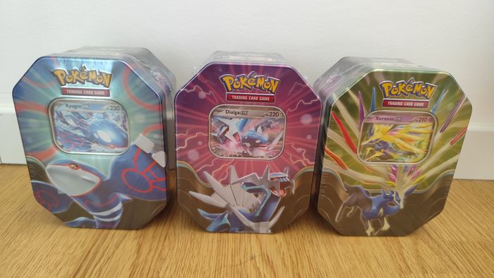 Lot de 3 boîtes métalliques carte Pokémon Kyogre Ex Dialga Ex Xerneas Ex neuves scellées