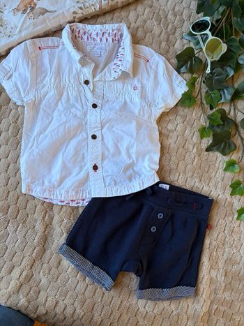 Ensemble bébé garçon 9-12 mois (74 cm) – Chemise chic + short bleu – look élégant été