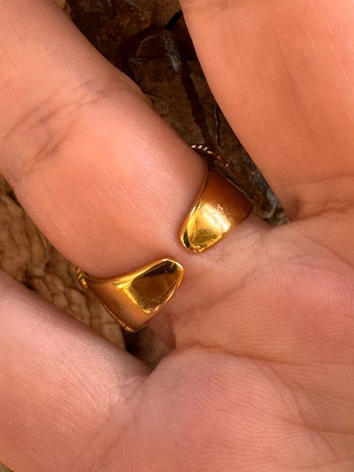 Bague réglable acier inoxydable or pierre couleur œil de tigre cristaux mordorés habaha Paris - photo numéro 5