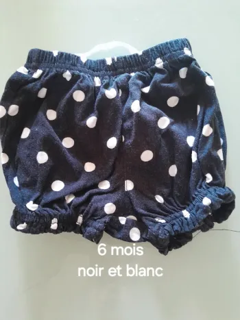 Short léger fille noir à pois blanc 6 mois