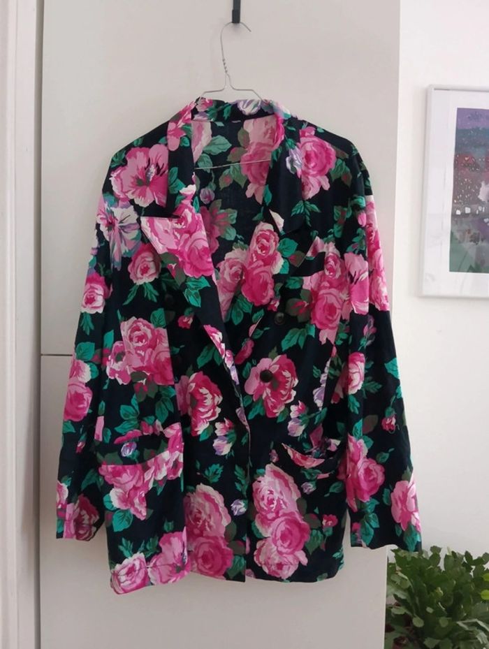 Veste vintage en coton à fleurs - photo numéro 3
