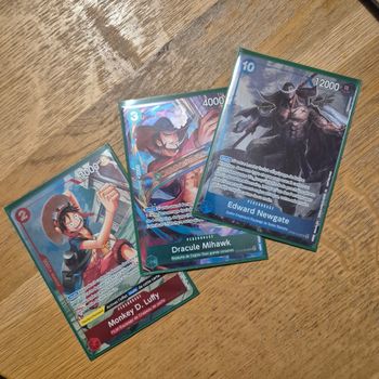 Carte Promo 1er anniversaire exclusive One piece - carte unitaire Luffy, Mihawk, Edward