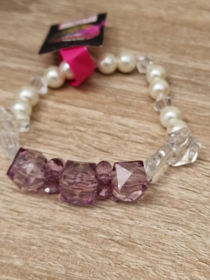 Bracelet Perles Blanches Nacrées Violet Transparent - photo numéro 9