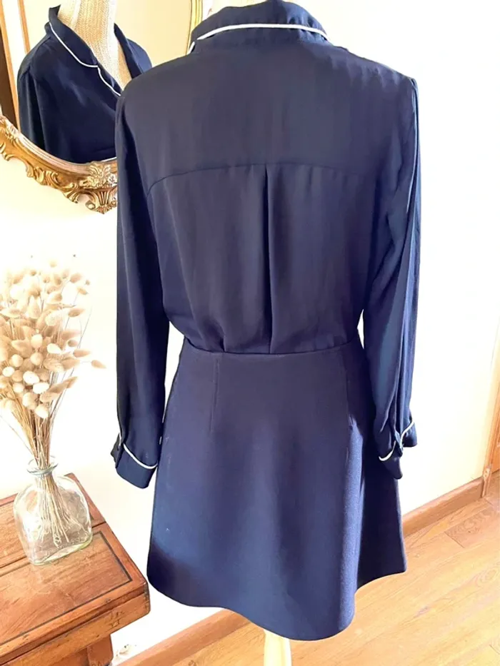 Sublime blouse chemise à boutonnage et col manche longue noir à liseré blanc fluide Zara taille L - photo numéro 4