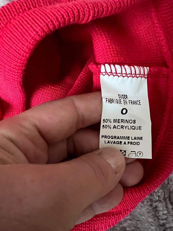Cagoule rose avec bouton en laine mérinos taille 2/3 ans (12~23) - photo numéro 3