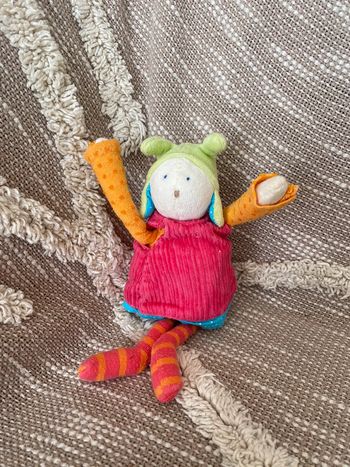 Peluche doudou 20cm moulin roty Colette et pinpin poupée rose très bon état