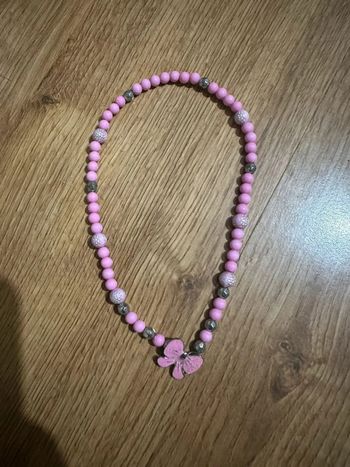 Collier petite fille rose noeud