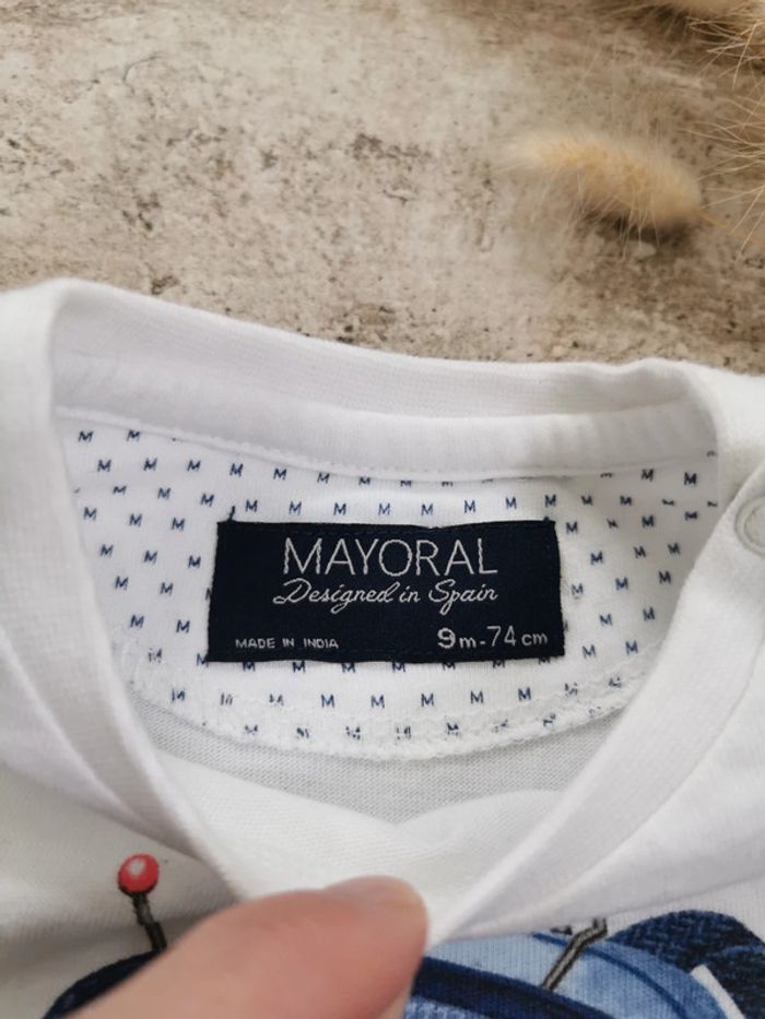 🌺Teeshirt blanc Robo manche longues Mayoral 9mois - photo numéro 7