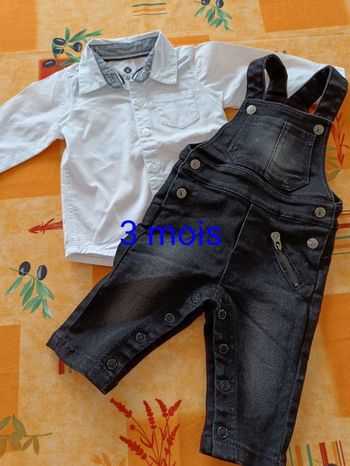 Ensemble chemise salopette jean 3 mois Z tbe
