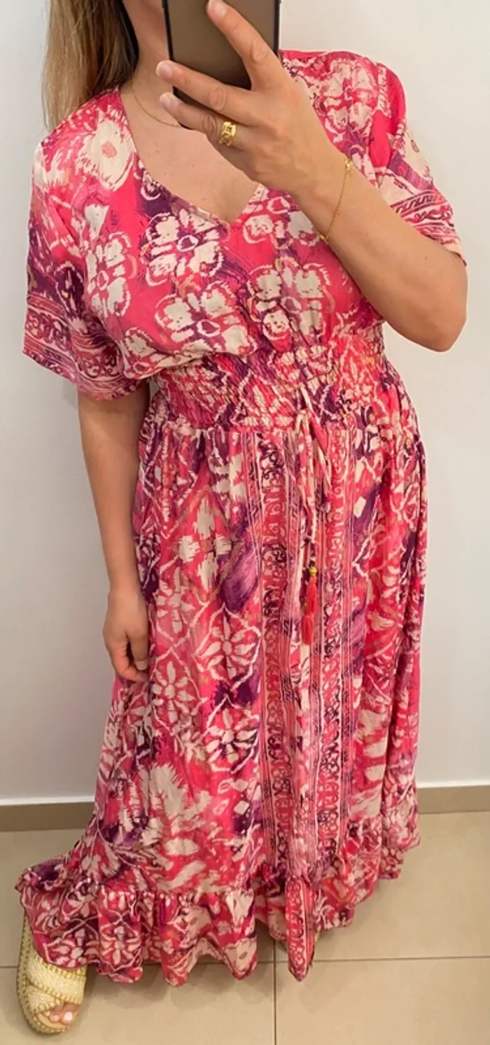 Jolie Robe Longue Fendu Imprimée Taille Unique - photo numéro 3