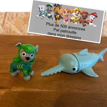 Idée Cadeau 🎁 Figurine Aqua Pups de Rocky avec avec son requin scie de la Pat Patrouille Paw Patrol