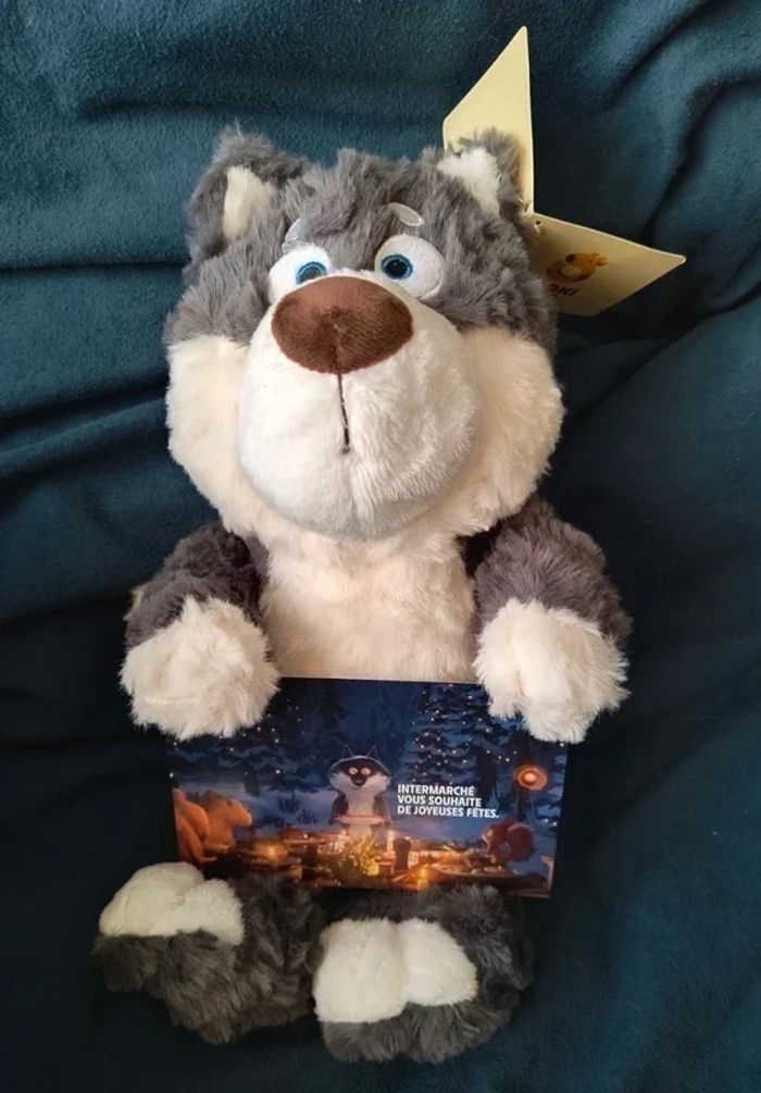 Peluche loup 🐺 + 2 cartes postales le mal aimé Intermarché