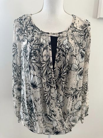 Blouse à fleurs noire et blanche manches longues T38 M