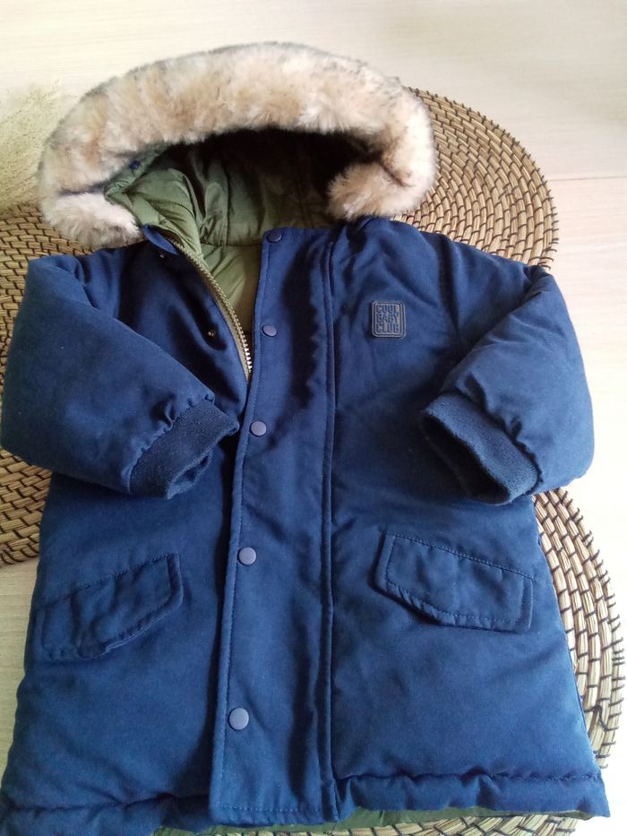 Doudoune réversible kaki/marine avec capuche fourrée Vertbaudet taille 3 ansu - photo numéro 6