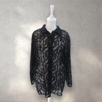 Chemise noire transparente motifs jacquard fluide taille L
