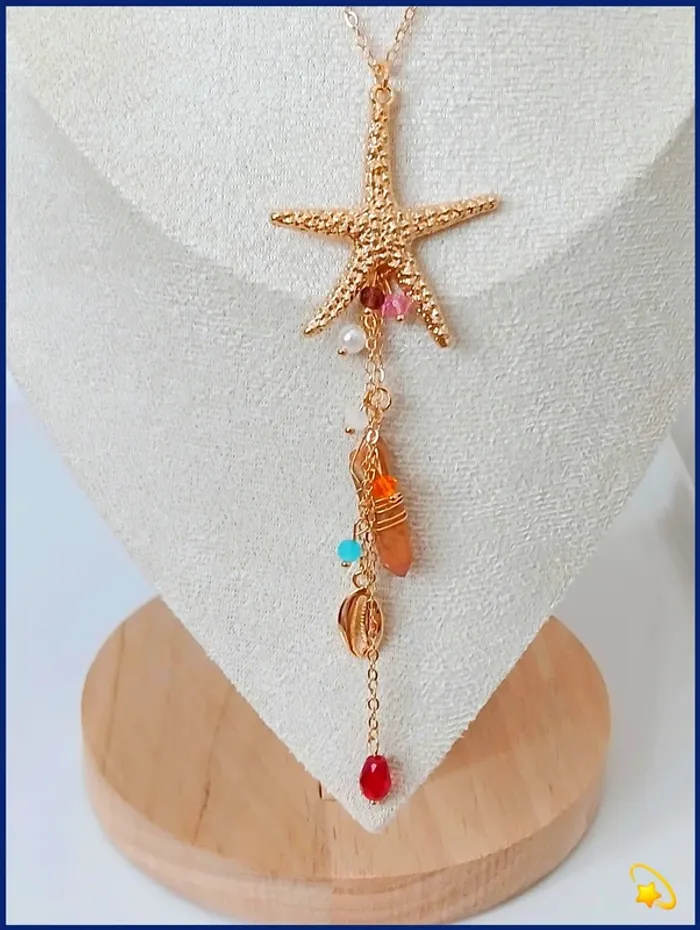 Collier doré à breloques étoiles de mer,coquillage tendance bohème été chic - photo numéro 3