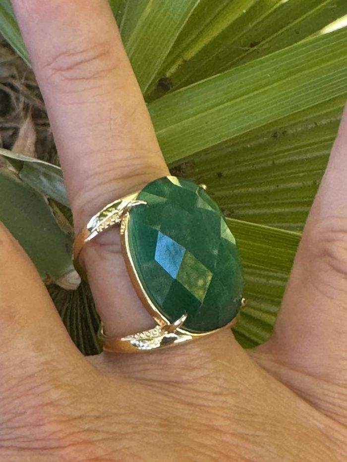 Grosse bague réglable habaha Paris acier inoxydable or jade vert - photo numéro 5