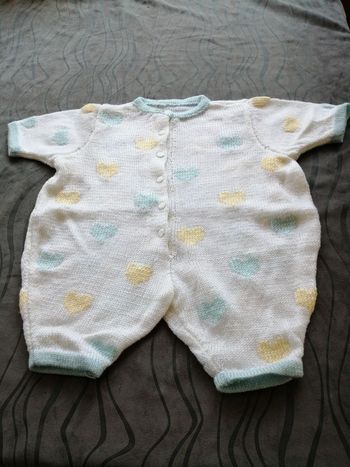 combinaison mixte en coton 1/3 mois tricoté main Phildar