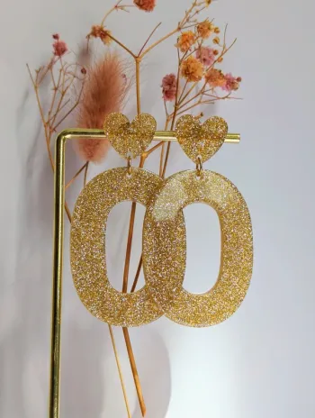 Boucles d'oreilles pendantes paillettes doré coeur ovale