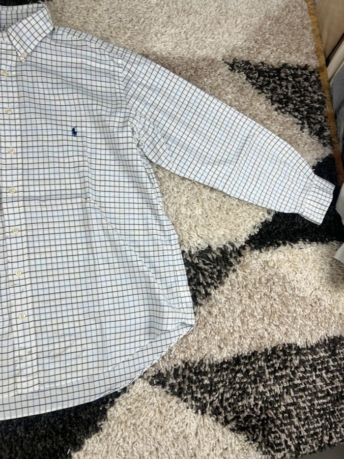 Chemise Ralph Lauren à carreaux blanc et bleu logo bleu taille XL style old money - photo numéro 5
