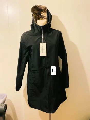 Manteau parka femme imperméable réversible long souple noire/doré léopard taille L
