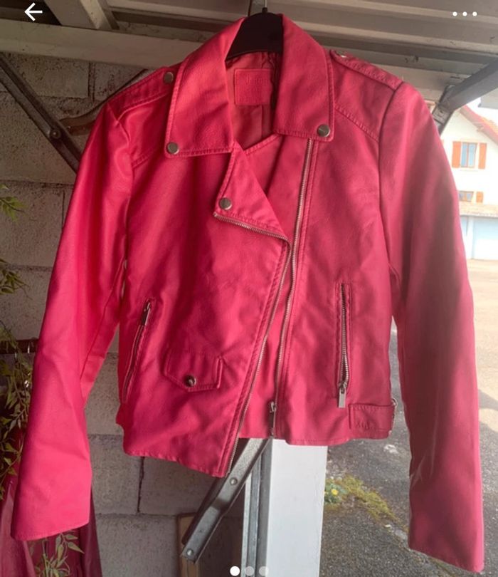Veste simili cuir rose vif , taille S