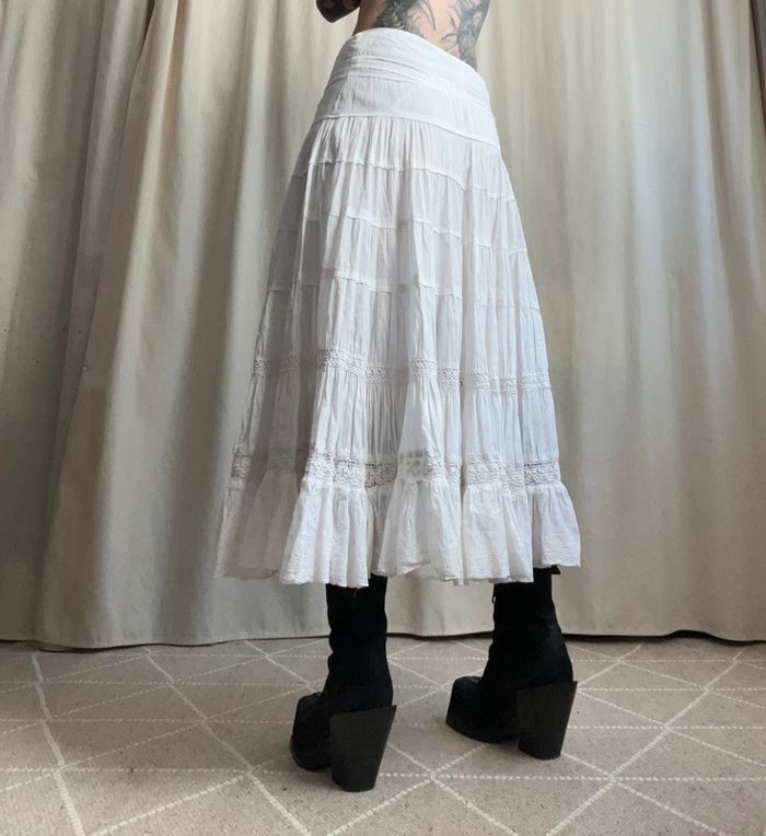 Jupe longue blanche 100% coton Boho Summer Cottagecore vintage 90s - Taille S - photo numéro 4