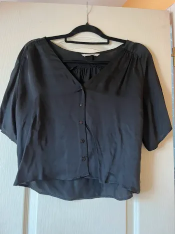 chemise manches courtes satinée noir