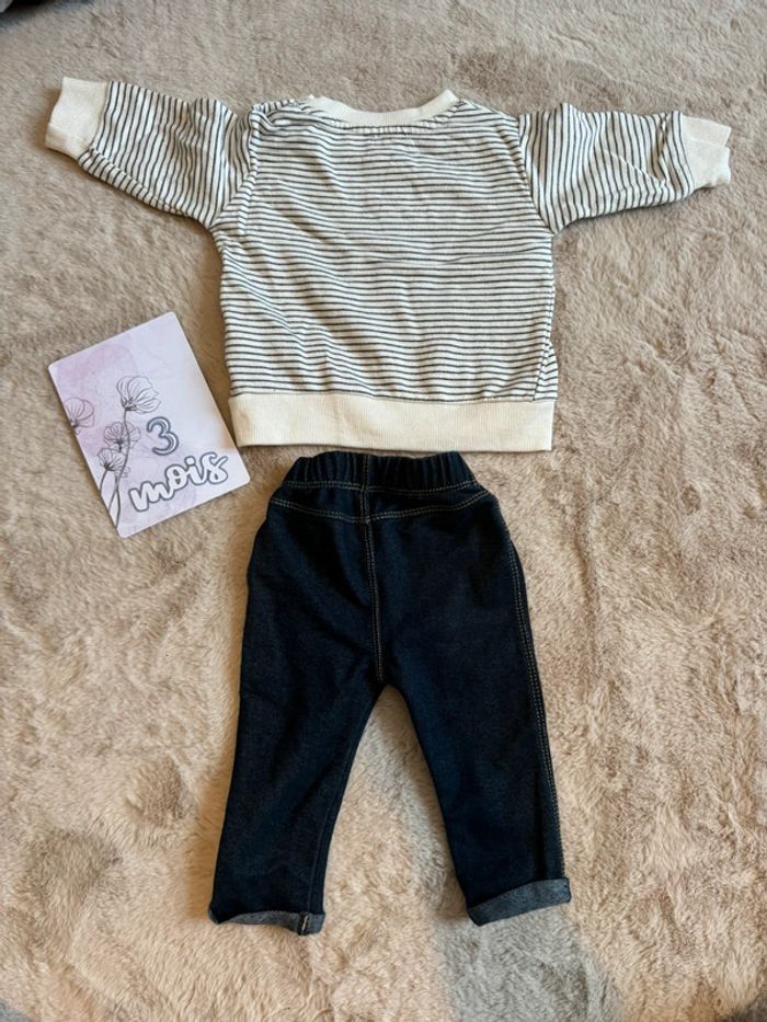 Ensemble Jeans et pull rayé 3 mois - photo numéro 2