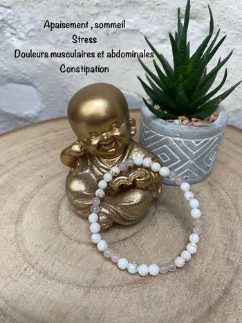 Bracelet très fin quartz rose et magnésite 16,5 cm , lithothérapie