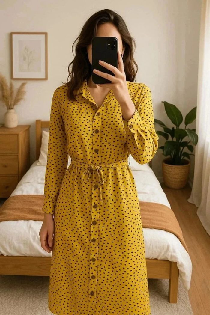 Robe chemise jaune à pois - Azara Paris - Taille M