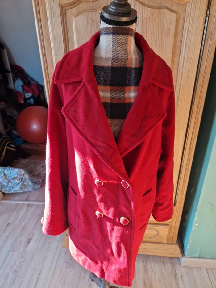Superbe manteau laine et cachemire Taille 42 rouge vintage - photo numéro 2