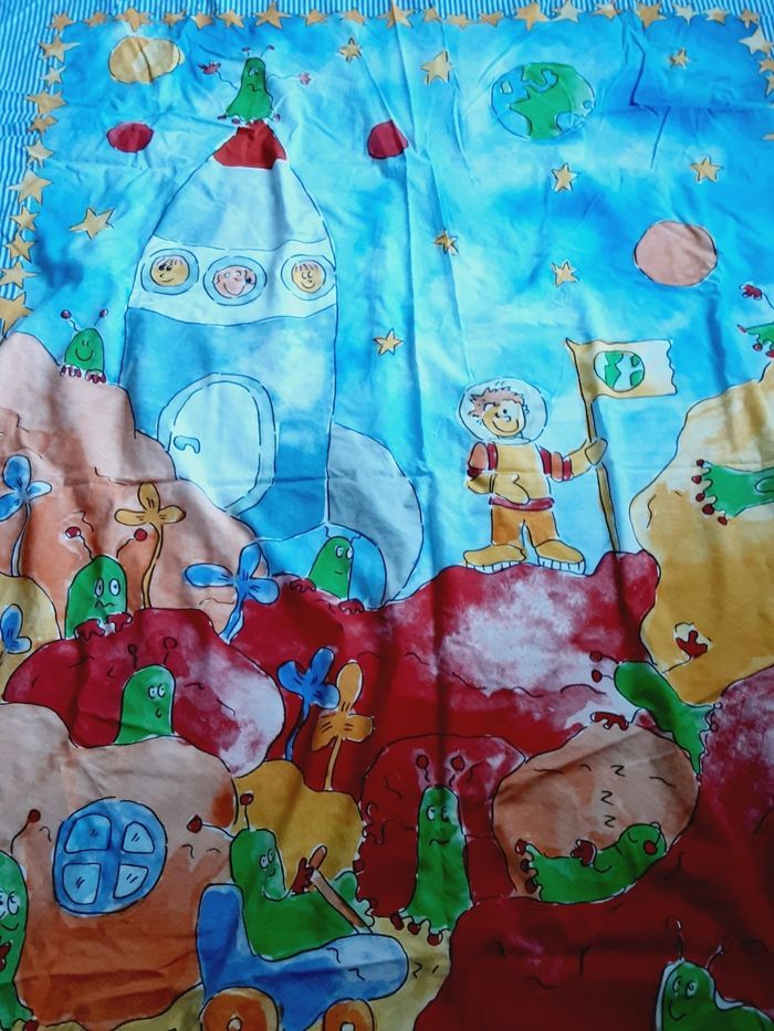 Linge de lit enfant une 1 personne parure de drap Housse de couette et Taie oreiller Espace fusée - photo numéro 7