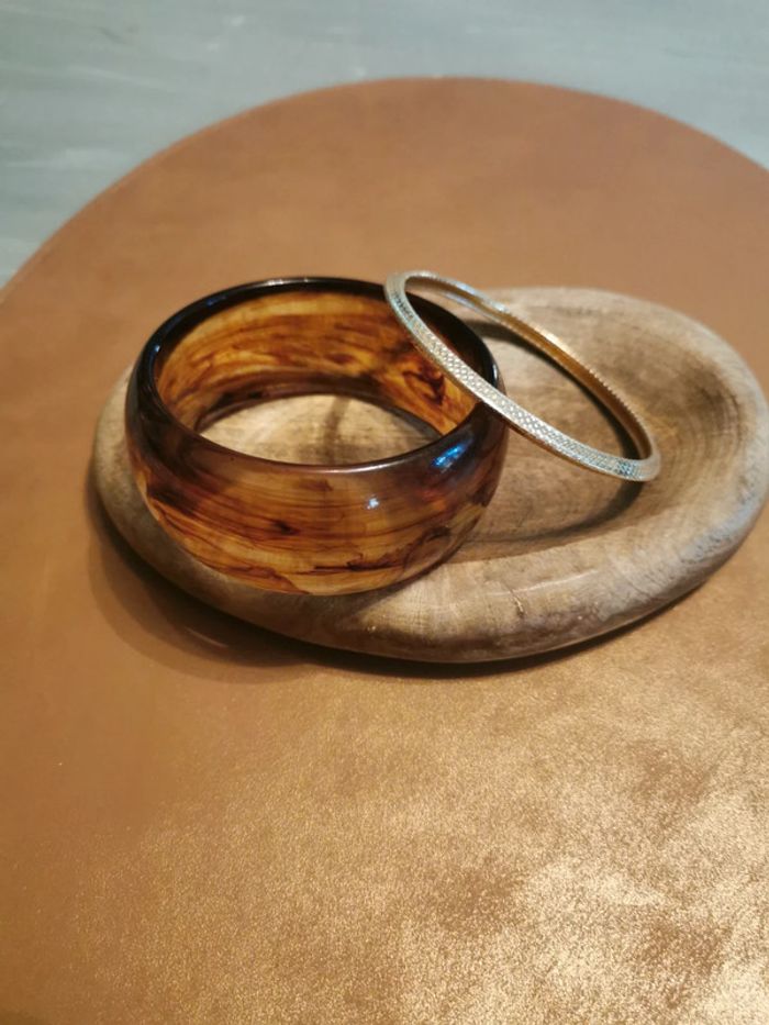2 bracelets tendance marron et doré - photo numéro 2