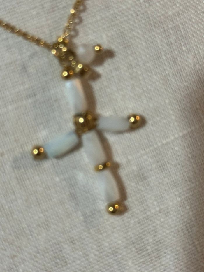 Collier réglable acier inoxydable or croix xl perles nacrés - photo numéro 2