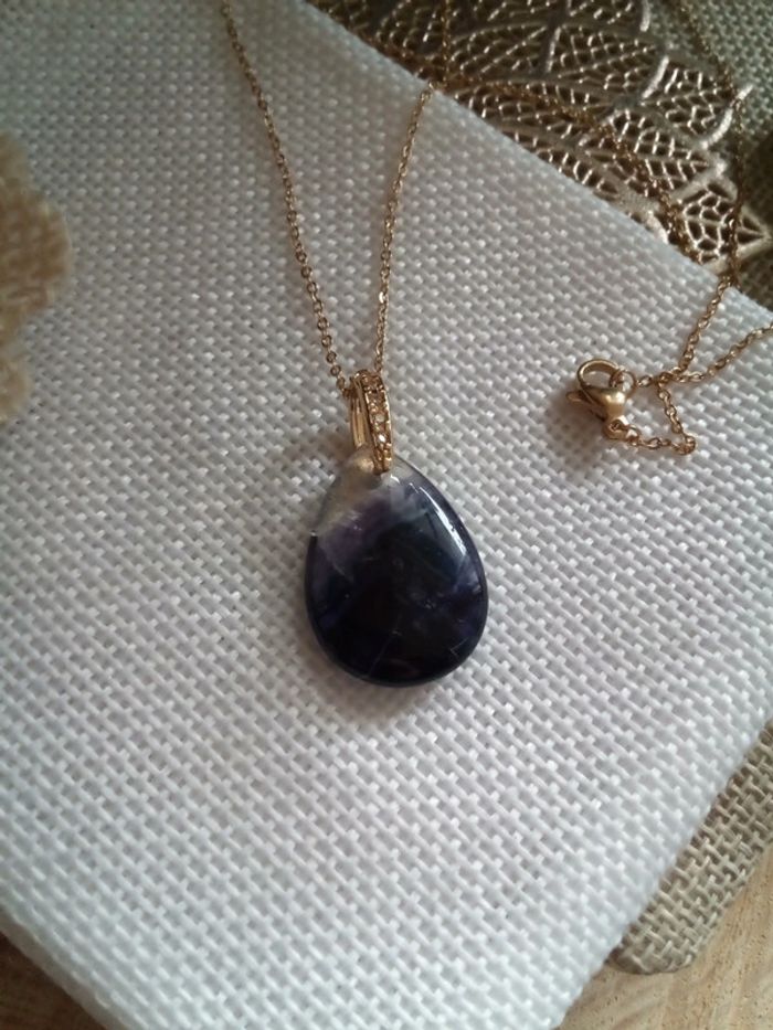 Collier avec pierre de fluorine naturelle - photo numéro 2