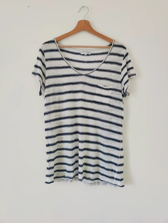 T-shirt fluide en lin à rayures - photo numéro 2