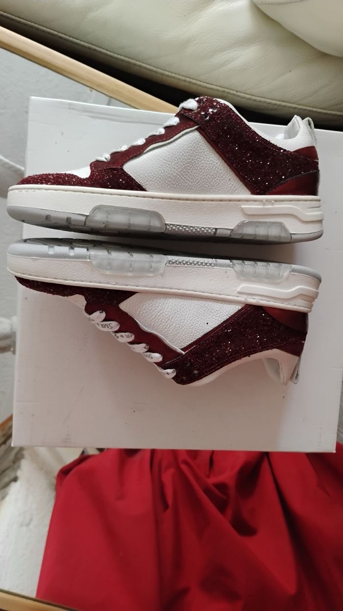 Chaussures femme baskets sneackers T 37 rouge émeraude strass - photo numéro 8