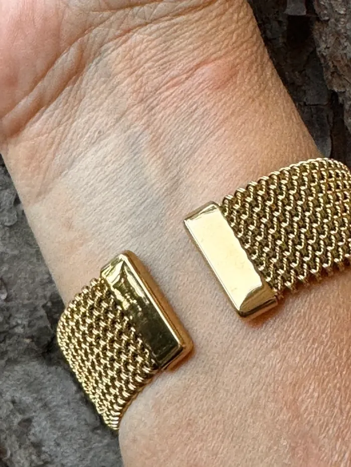 Bracelet jonc  large ouvert  habaha Paris mailles serrées acier inoxydable or - photo numéro 4