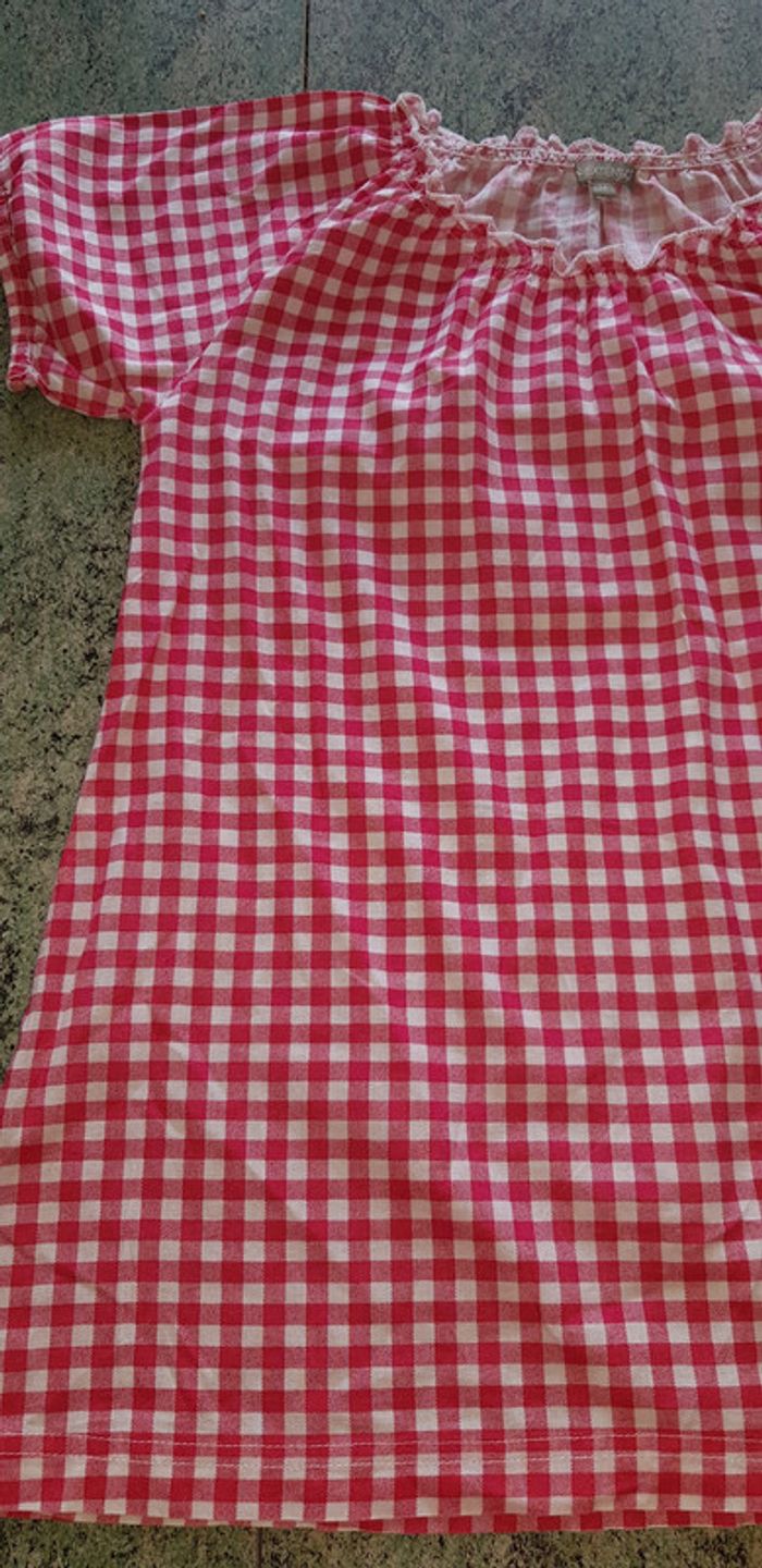 Tunique blouse à carreaux rouge et blanc