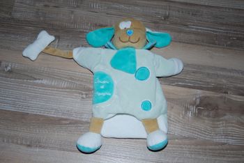 marionnette chien bleu avec os Doudou et compagnie
