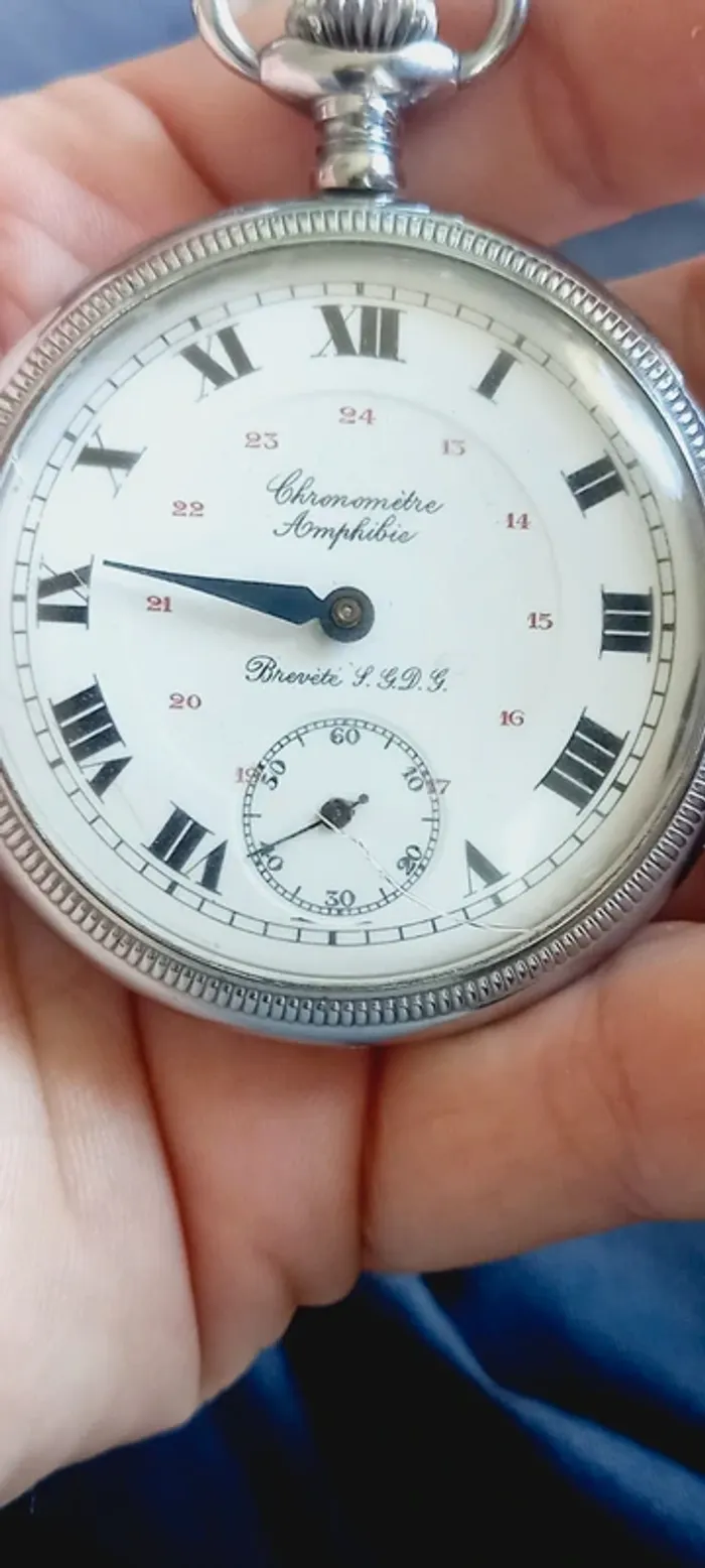 Montre à Gousset - Chronomètre Amphibie - Brevété S.G.D.G - Vintage - photo numéro 3