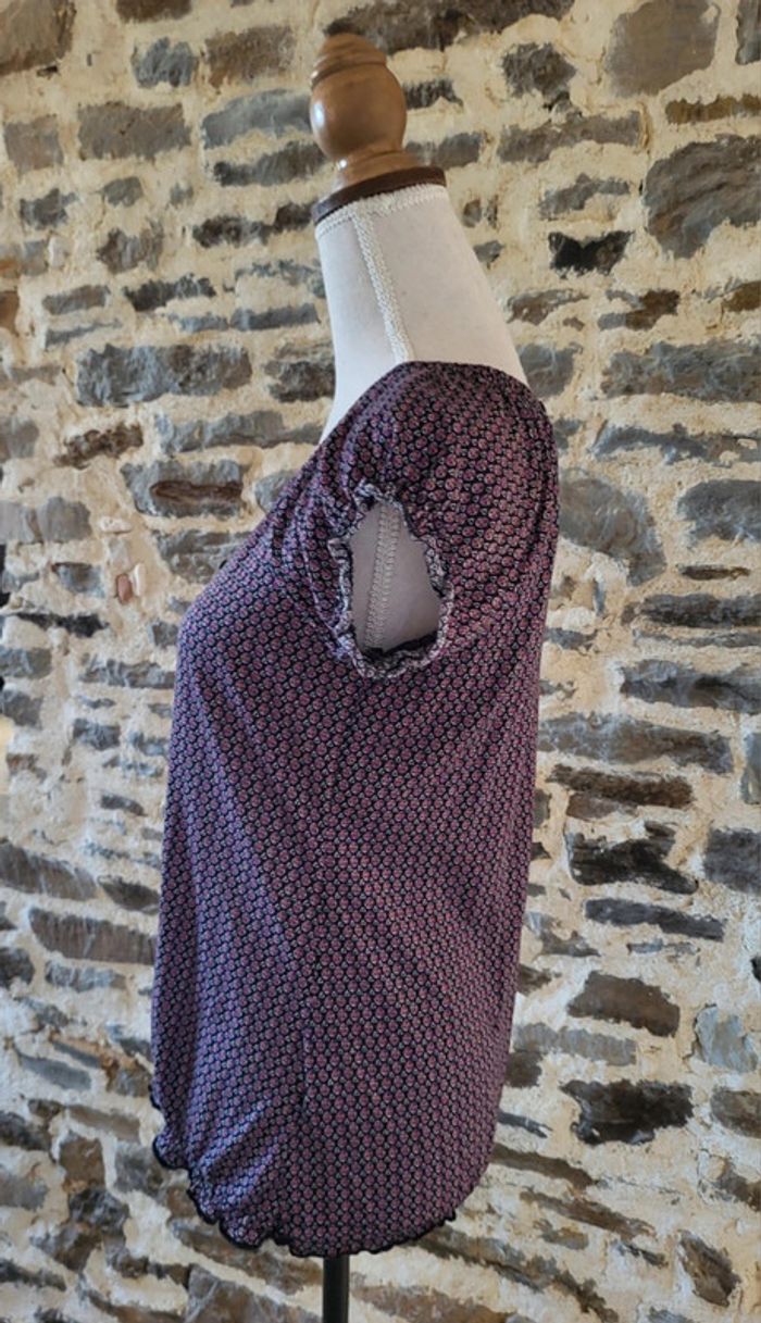 Blouse manches courtes noire rose et blanche à motifs Camaïeu Taille 1 ou 34 - photo numéro 3