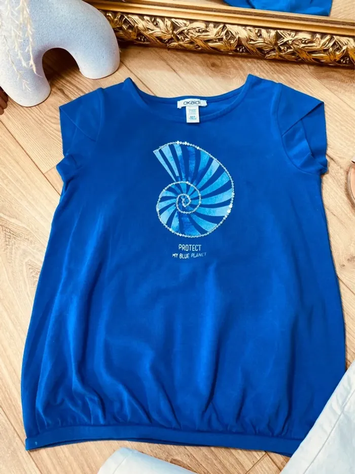 Taille 8 ans tenue 2 pièces fille Okaidi Orchestra bleue blanche * escargot * 🌸 - photo numéro 2