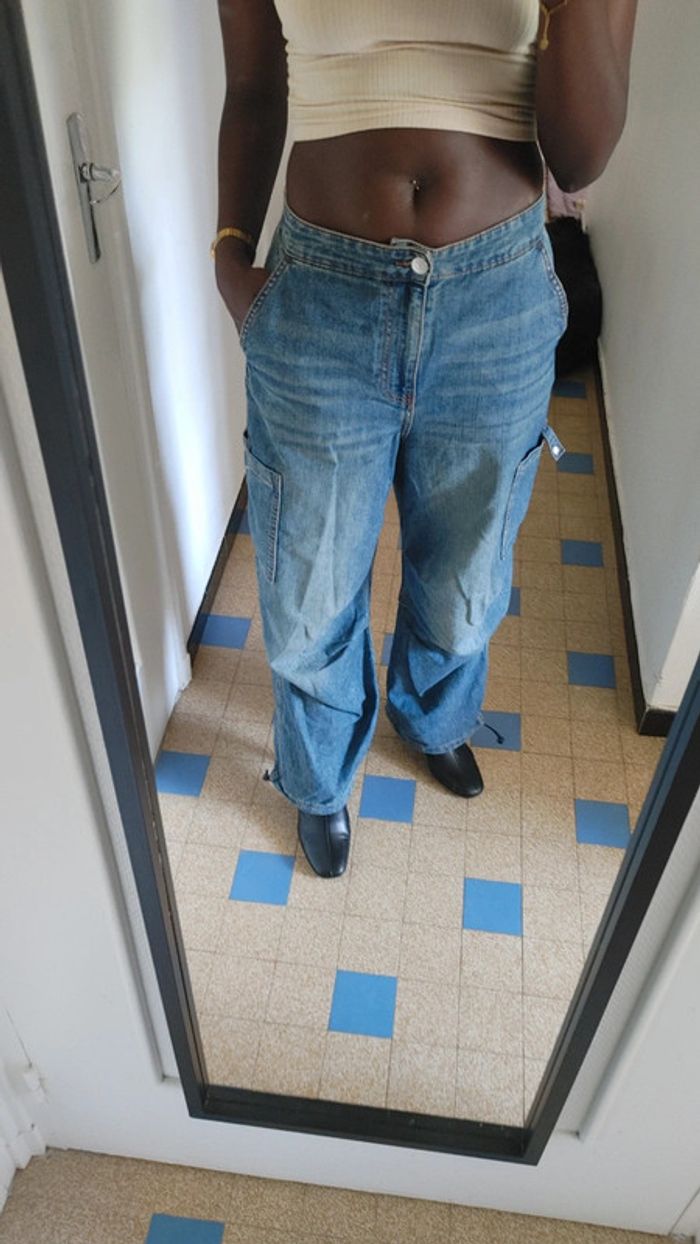 Pantalon baggy cargo taille S oversize nombreuses poches et resserrage bas pantalon - photo numéro 8