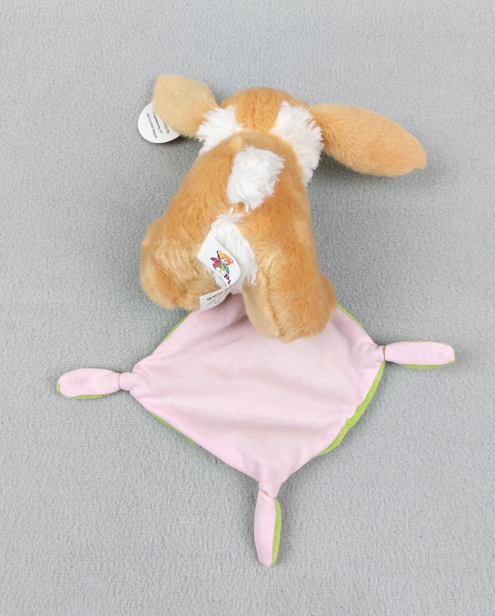Doudou peluche lapin PLUSH & CO marron blanc mouchoir vert paillettes tissu rose - photo numéro 3