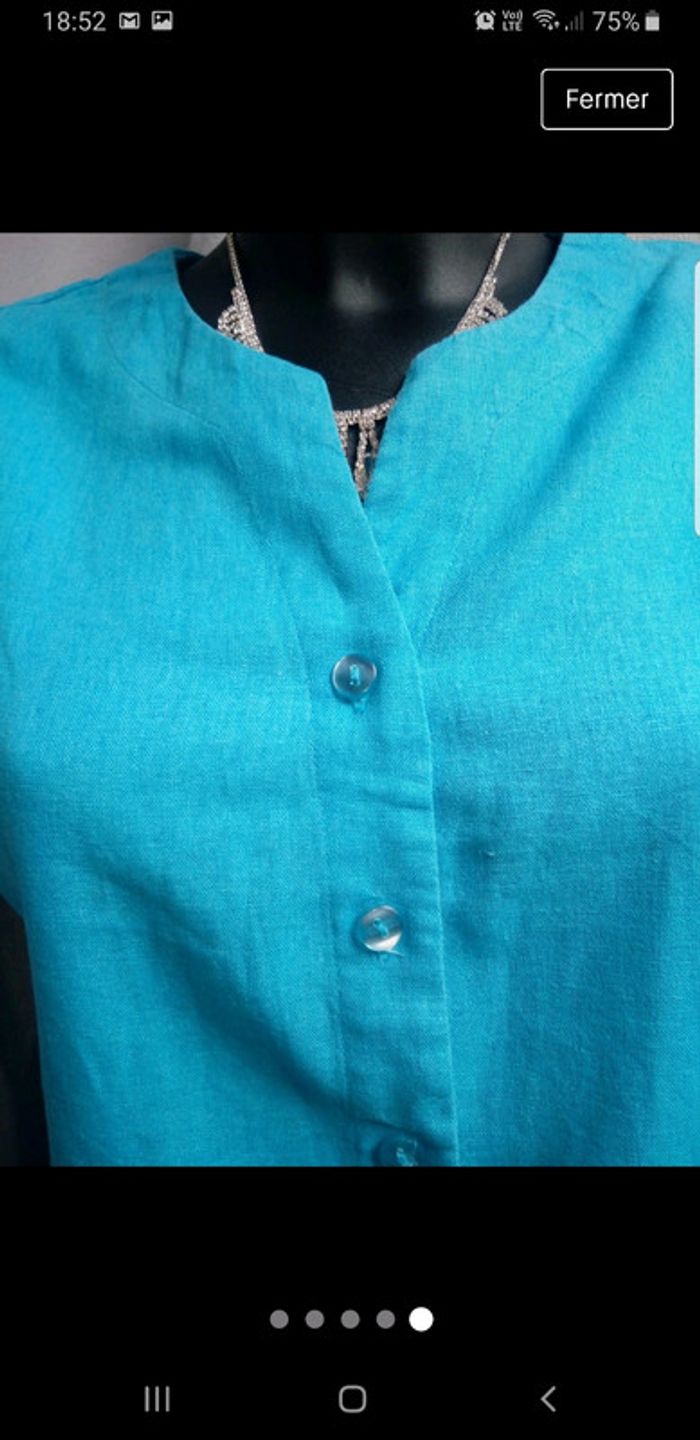 🌻 Blouse turquoise en lin - photo numéro 2