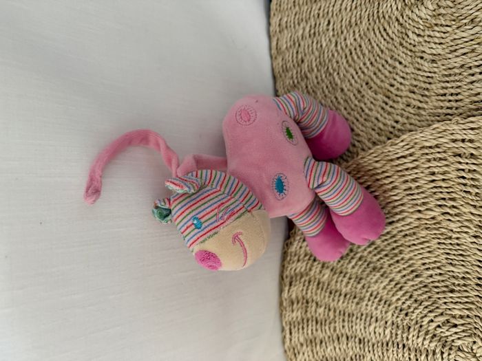 DOUDOU PELUCHE MUSICAL NICOTOY TIGRE ROSE BLEU VERT - photo numéro 4