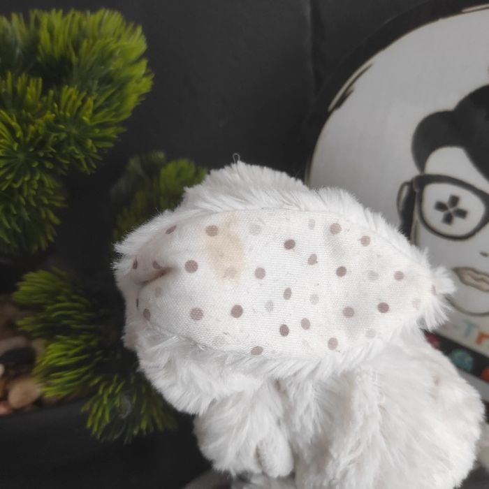 Doudou Lapin Mouchoir Blanc gris marron Pois Bébé Pommette Intermarché   #geektradedoudou - photo numéro 3