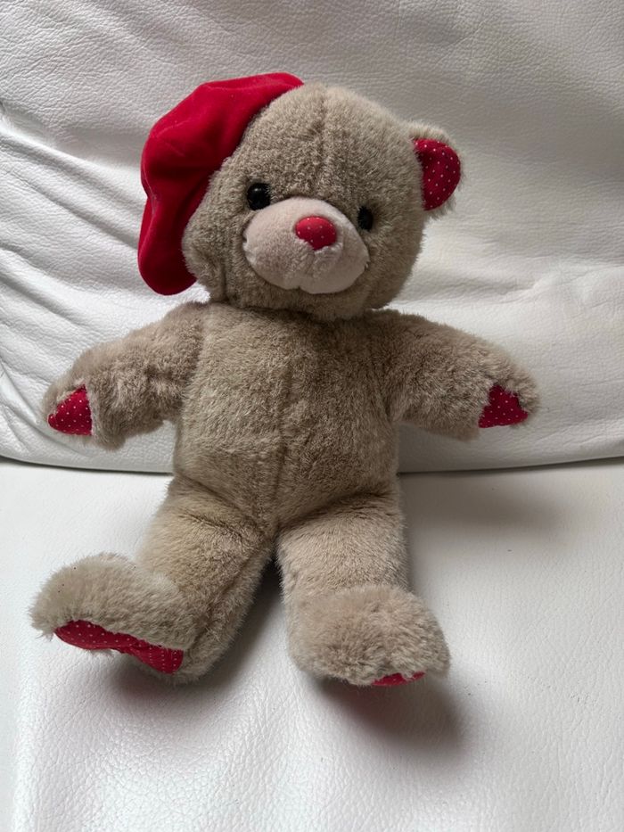 Ours nounours vintage beige et rouge